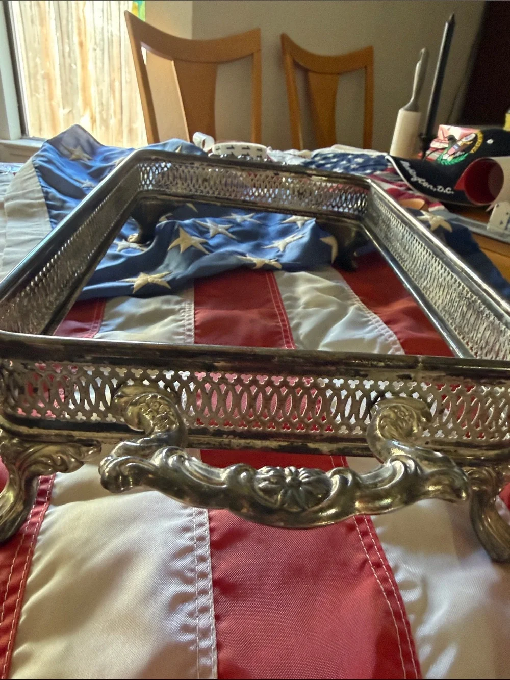 Vintage Silver Metal Footed Trinket Tray